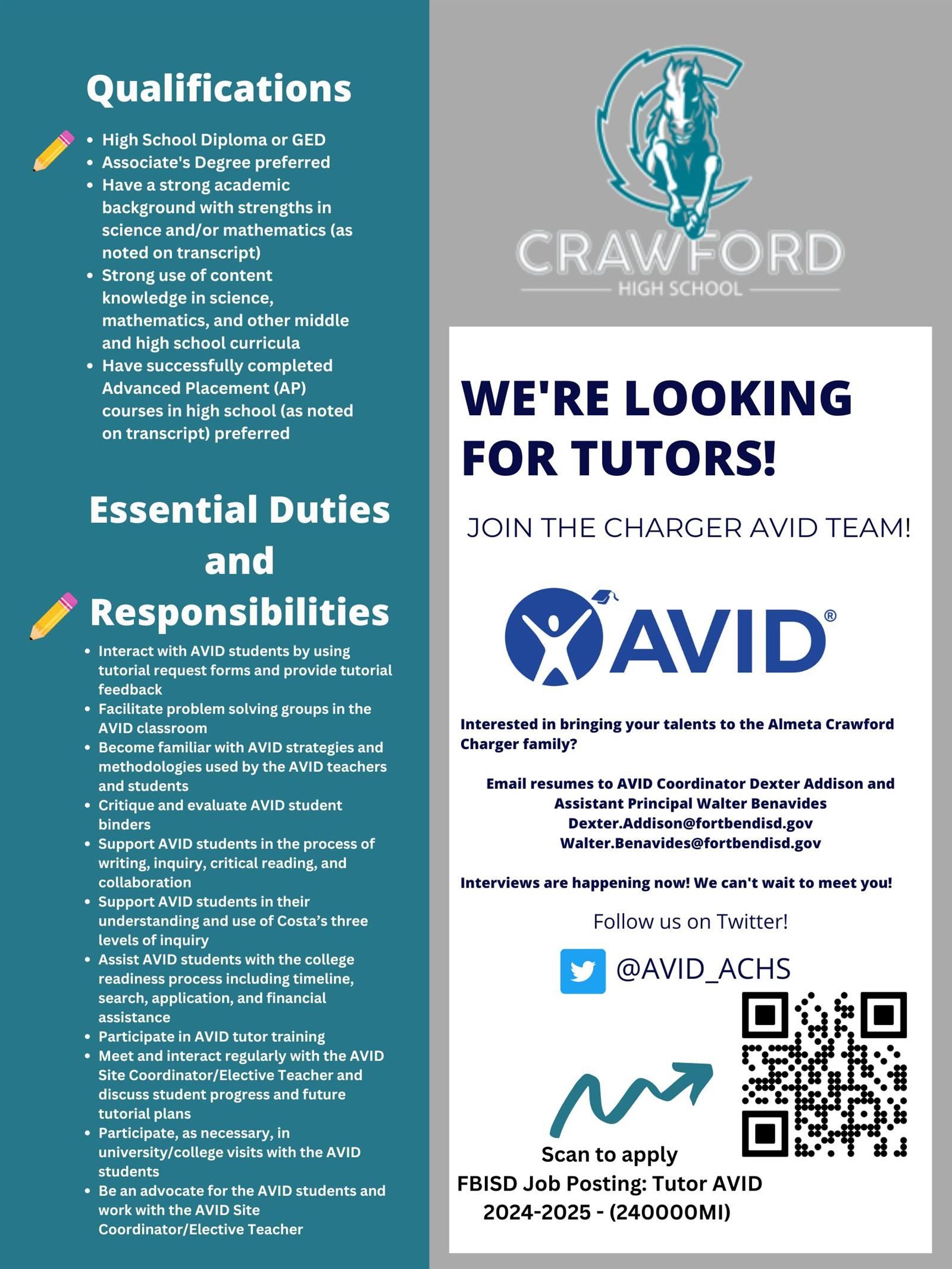  We're Looking for AVID Tutors!